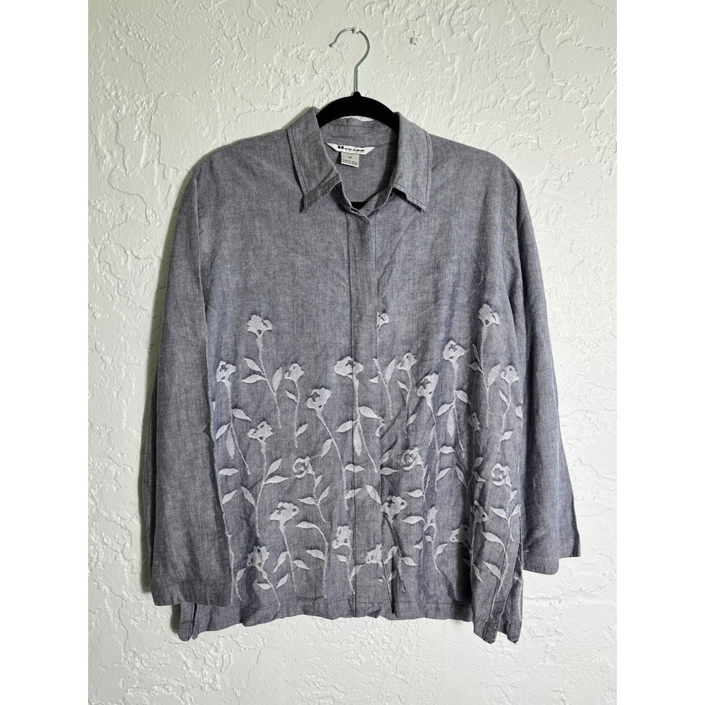 Nygard Collection Floral Burnout Linen Blend Button Front‎ Jacket Blouse Size 14